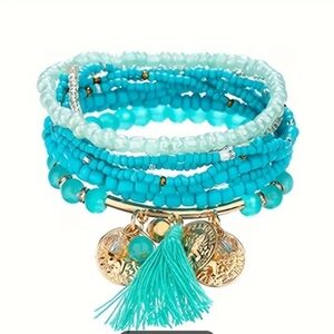 9PCS Set Boho Elastic Beaded Bracelet Stacked Bracelet Multi Layer Bracelet